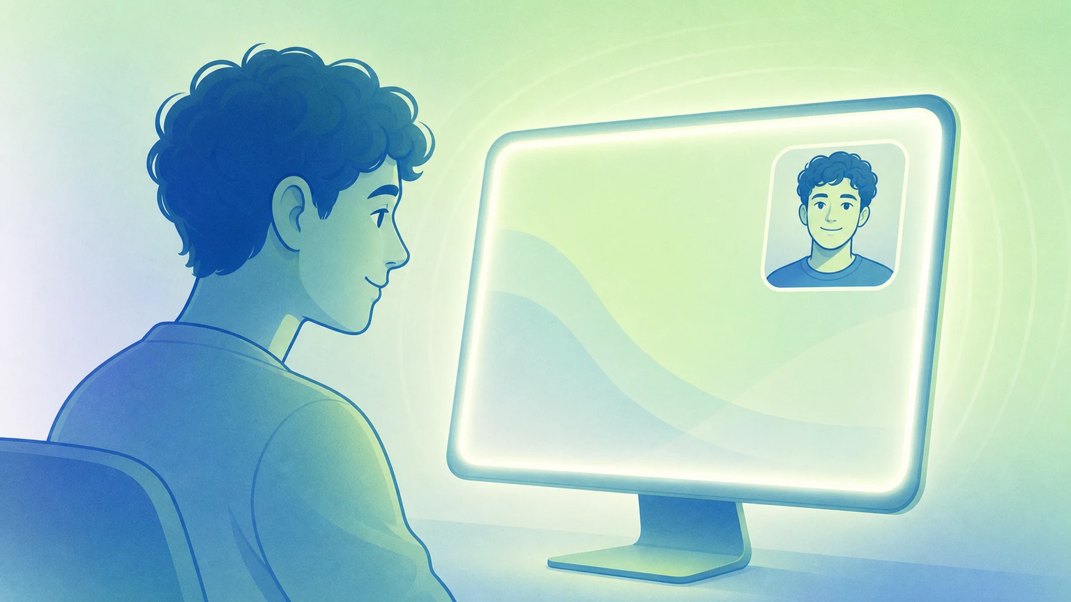 Illustration of FaceScreen Ring Light glowing around the edge of a Mac screen