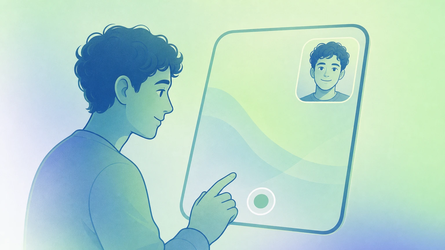 Illustration of an iPhone and iPad recording their screens with a live face camera overlay